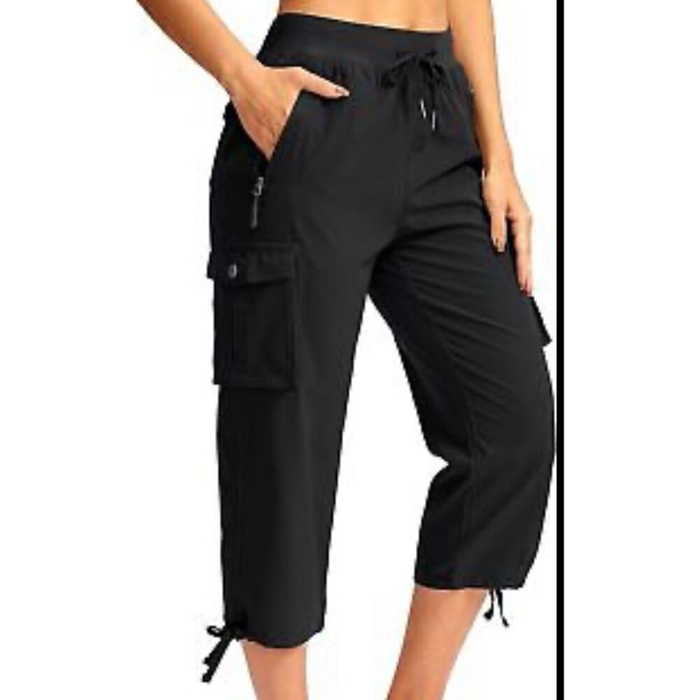 Soothfeel Womens Cargo Jogger Pants XXL Black Drawstring Pockets Stretch NWT